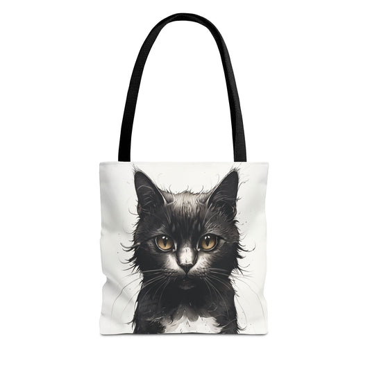 Elegant Black Cat Portrait Tote Bag - Stylish Reusable Shopping Bag for Cat Lovers