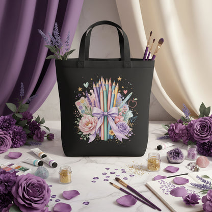 Colored Pencil Teacher Tote Bag | School Supplies Canvas Bag