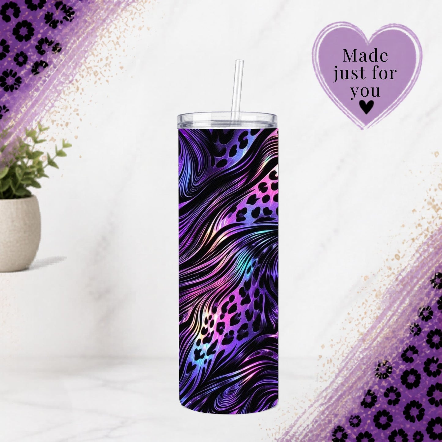 Purple Leopard 20oz Tumbler And 30oz Stainless Steel Cup Neon Animal Print Mug Agate Drinkware Gift For Her Bold with straw
