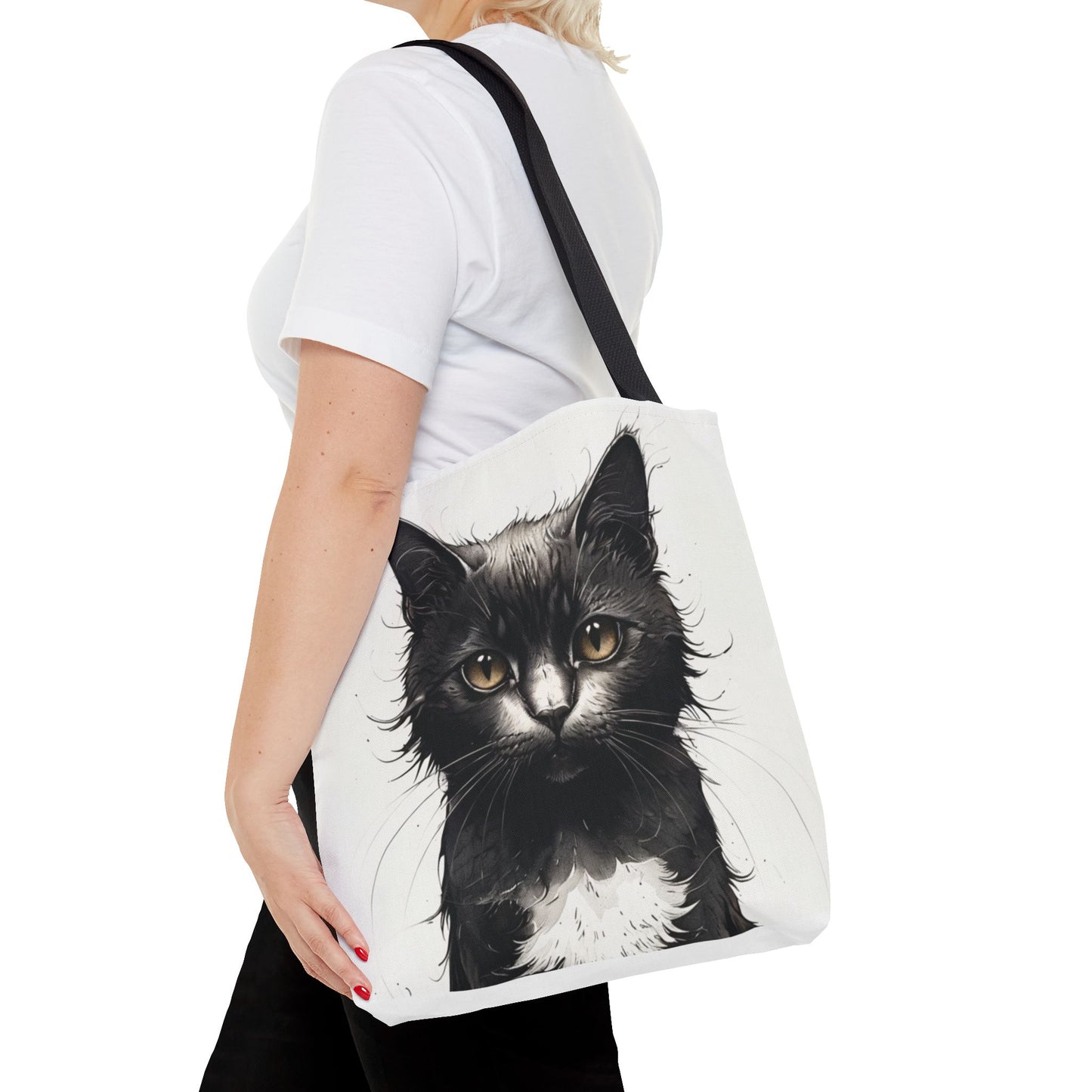 Elegant Black Cat Portrait Tote Bag - Stylish Reusable Shopping Bag for Cat Lovers