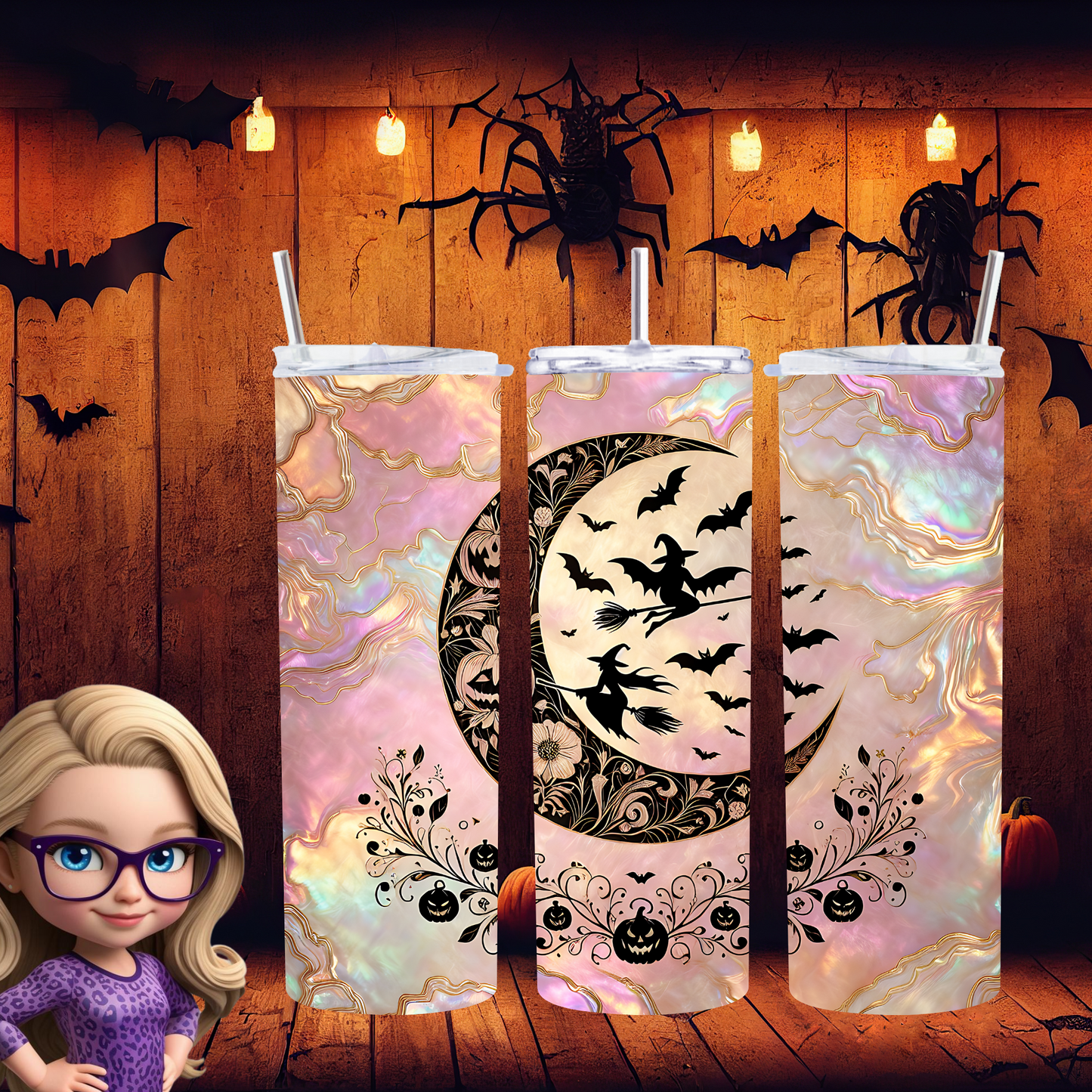 Moonlit Witch Halloween Tumbler – Custom Spooky Drinkware Gift