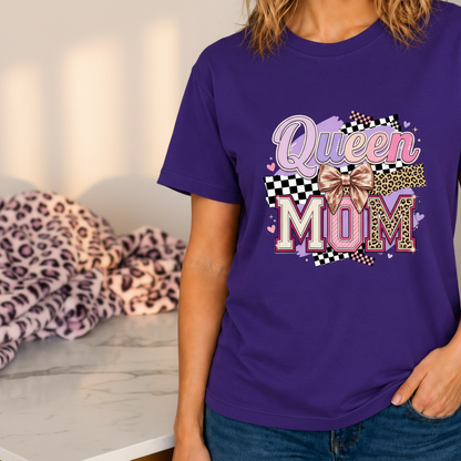 Queen Mom Handmade Gift-Ready Unisex Graphic T-Shirt showing queen mom shirt artwork with funny shirts for mom, mothers day shirt, leopard mom tee, product image 2