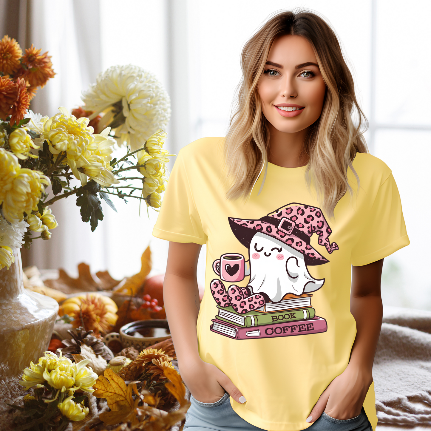 Cute Halloween Coffee Shirt, Spooky Ghost Reading Tee, Vintage Style Halloween Shirt, Cozy Ghost, Book Club Shirt