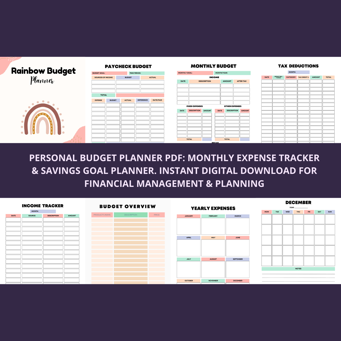 Personal Budget Planner PDF: Monthly Expense Tracker & Savings Goal Planner. Instant Digital Download for Financial Management & Planning