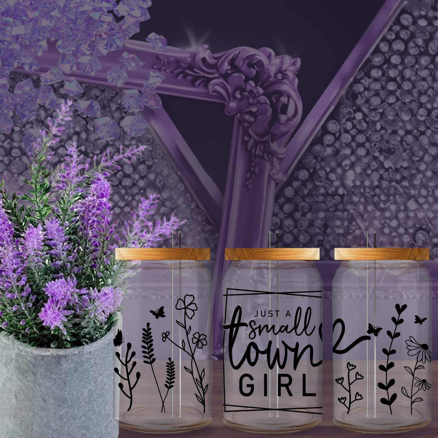 Just a Small Town Girl Libbey Glass 16oz Can Cup with Lid and Straw – Cute Country Iced Coffee Tumbler Gift for Her