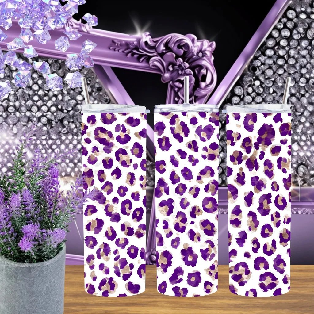 Purple Leopard Print 20oz Tumbler Amethyst Cheetah Stainless Steel Cup Handmade Lavender Aesthetic Drinkware Gift by Marie Gems