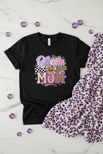 Queen Mom Handmade Gift-Ready Unisex Graphic T-Shirt showing queen mom shirt artwork with funny shirts for mom, mothers day shirt, leopard mom tee, product image 4