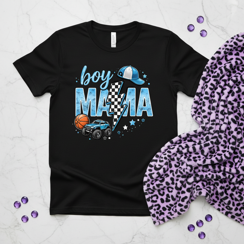Ultimate Boy Mom Graphic Tee shown in a front graphic design view