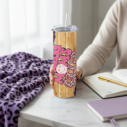 Badass Moms Club Mom 20 oz Stainless Steel Tumbler showing badass moms club mom tumbler artwork with 20 oz coffee tumbler, iced coffee mom cup, mom life skinny cup