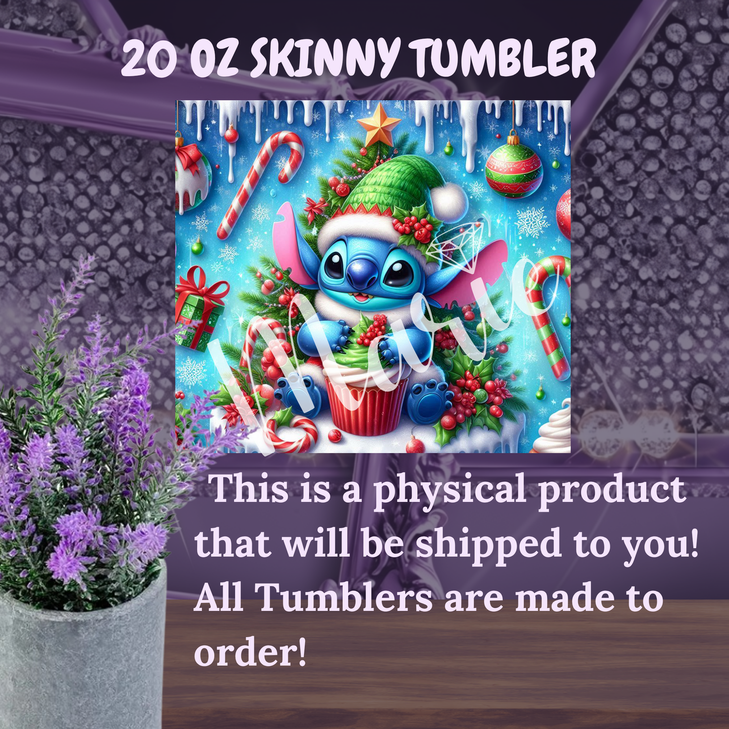 Christmas Alien Tumbler 20 oz – Cute Blue Alien Holiday Cup with Candy Canes & Cupcake, Festive Skinny Tumbler Gift for Her