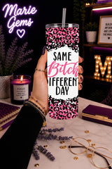 Funny Snarky Handmade 20 oz Stainless Steel Tumbler showing a pink cheetah-inspired print with a glittery look, product image 2