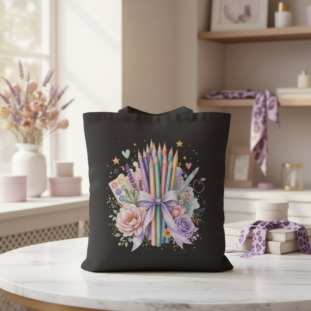 Colored Pencil Teacher Tote Bag | School Supplies Canvas Bag