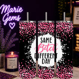 Funny Snarky Handmade 20 oz Stainless Steel Tumbler showing a pink cheetah-inspired print with a glittery look, product image 3