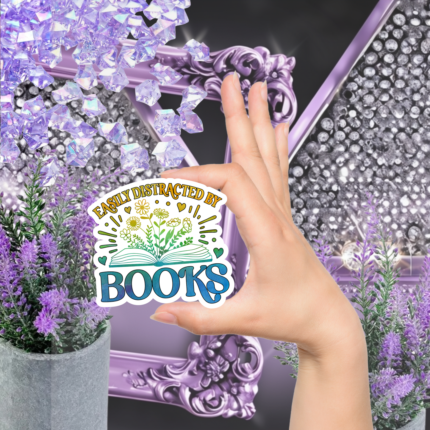 Easily Distracted by Books" Sticker, Bookish Sticker, Reading Sticker, Book Lover Gift, Water-Resistant Decal