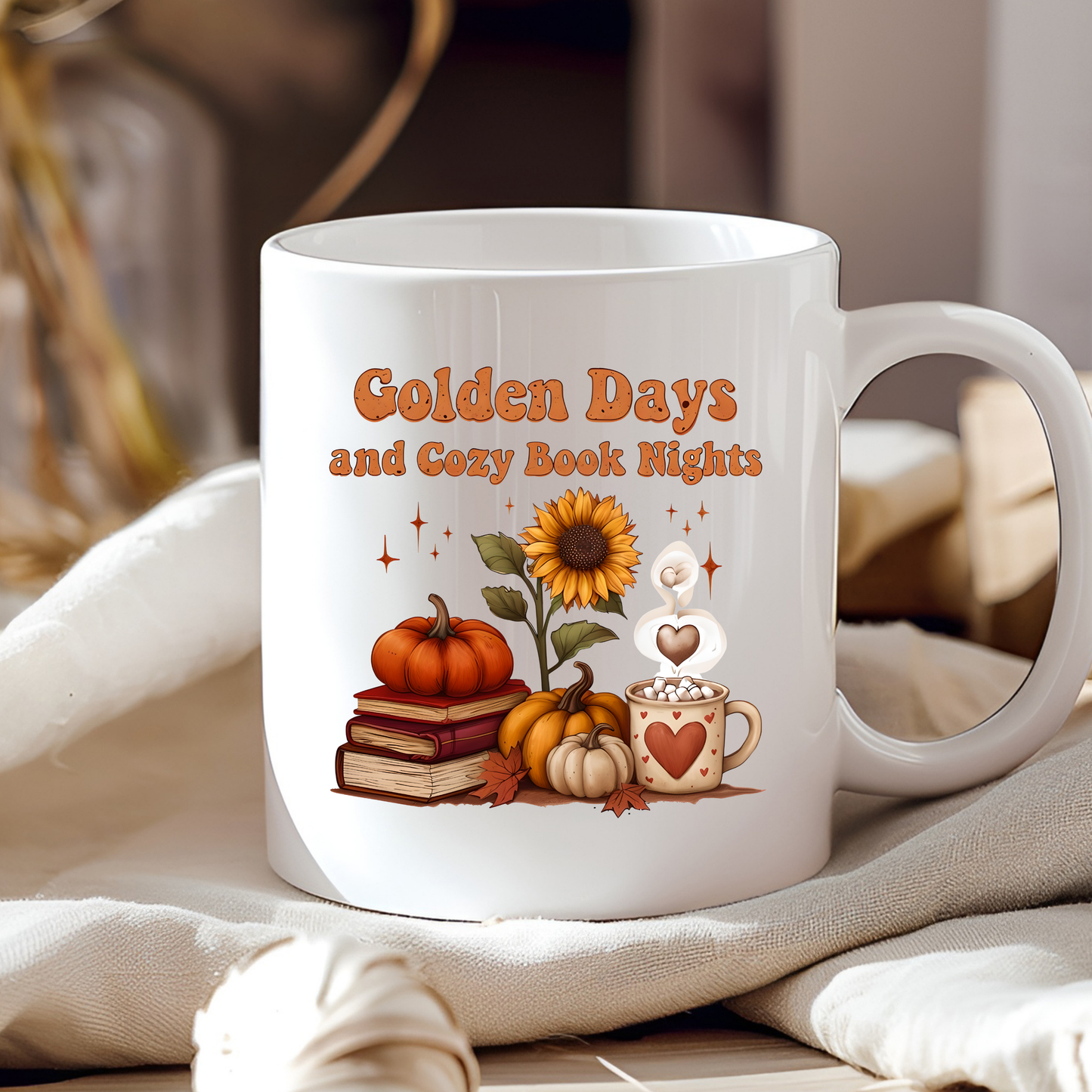 Golden Days and Cozy Book Nights Mug, Autumn Reading Coffee Cup, Fall Vibes Mug, Cozy Season Drinkware, Bookworm Gift, Literary Drinkware