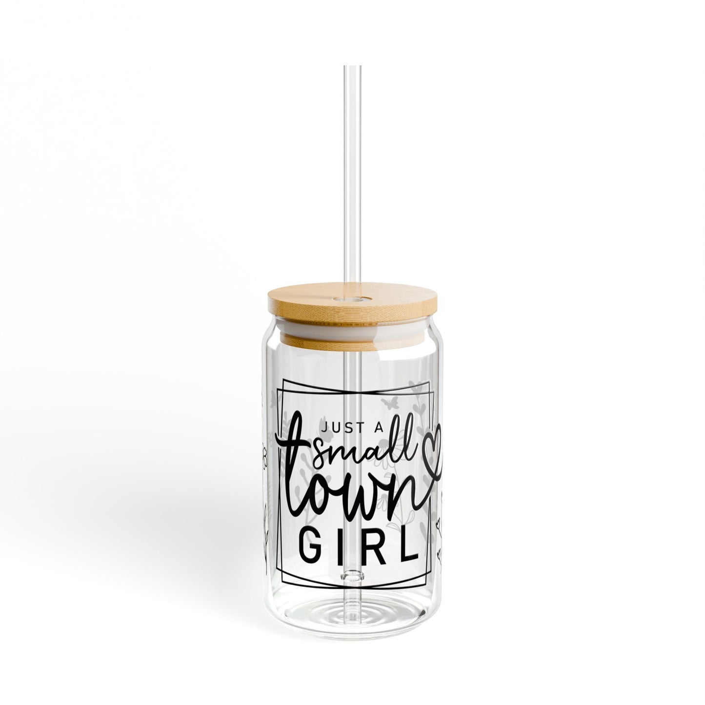 Just a Small Town Girl Libbey Glass 16oz Can Cup with Lid and Straw – Cute Country Iced Coffee Tumbler Gift for Her