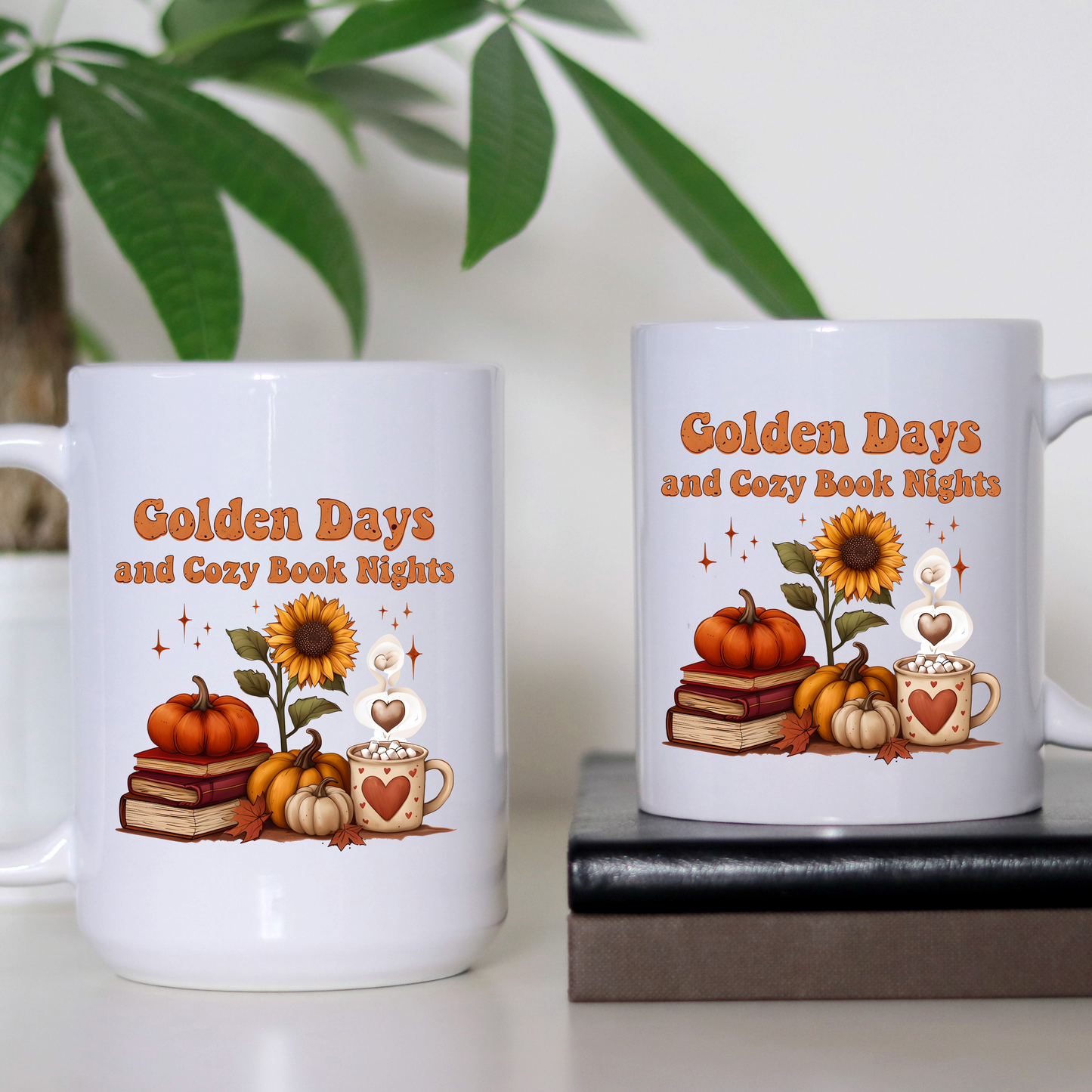 Golden Days and Cozy Book Nights Mug, Autumn Reading Coffee Cup, Fall Vibes Mug, Cozy Season Drinkware, Bookworm Gift, Literary Drinkware