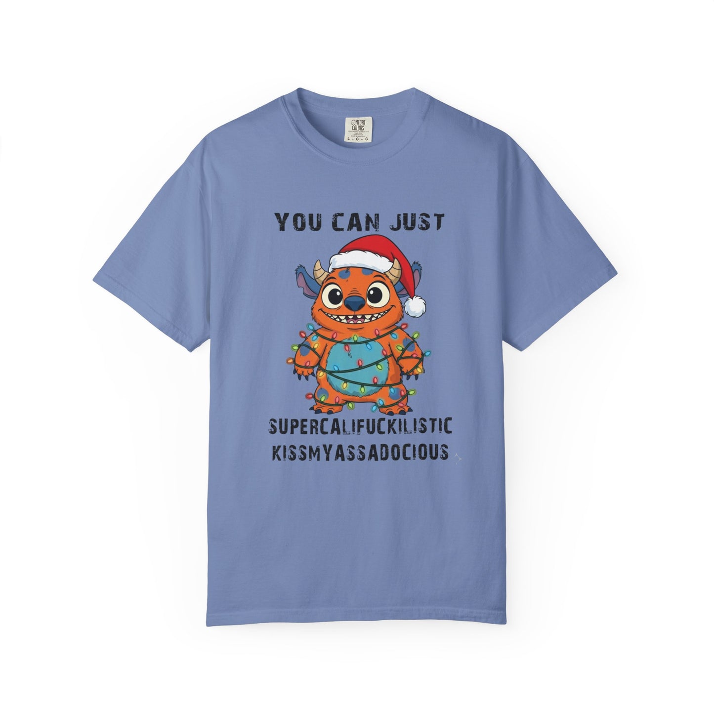 Funny Christmas Monster T-Shirt: Holiday Lights Alien Creature with Santa Hat | Adult & Kid Festive Gag Gift Tee