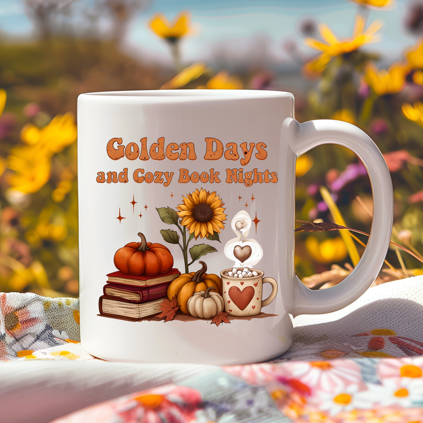 Golden Days and Cozy Book Nights Mug, Autumn Reading Coffee Cup, Fall Vibes Mug, Cozy Season Drinkware, Bookworm Gift, Literary Drinkware