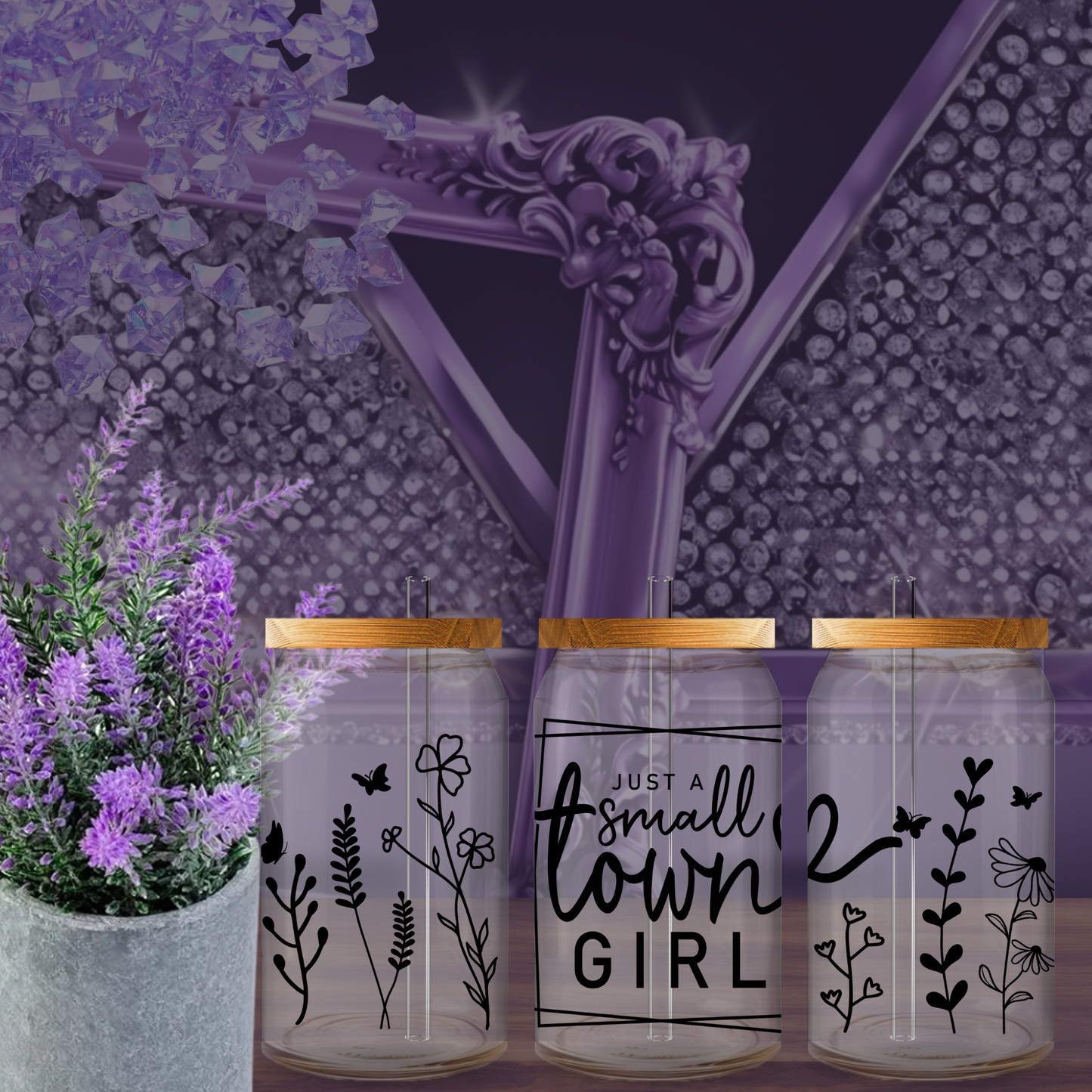 Just a Small Town Girl Libbey Glass 16oz Can Cup with Lid and Straw – Cute Country Iced Coffee Tumbler Gift for Her