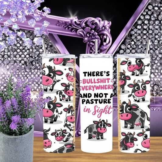 Funny Cow 20 Oz Tumbler Stainless Steel Cup Sarcastic Farmhouse Gift Cartoon Cow Aesthetic Drinkware by Marie Gems