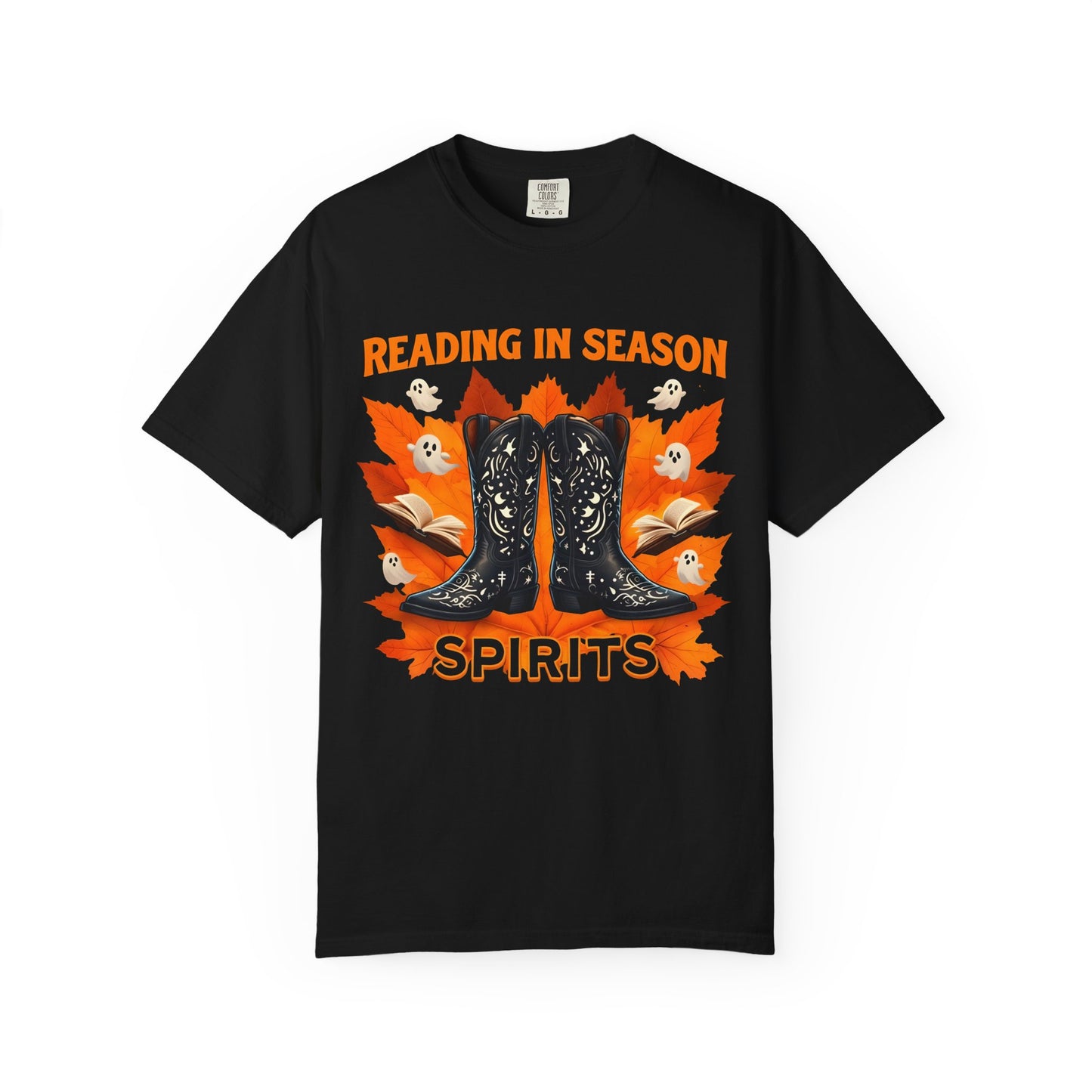 Western Book Lover T-Shirt, Halloween Reading Shirt, Cowboy Boots Fall Vibes, Spooky Season T-Shirt, Cozy Bookworm Tee