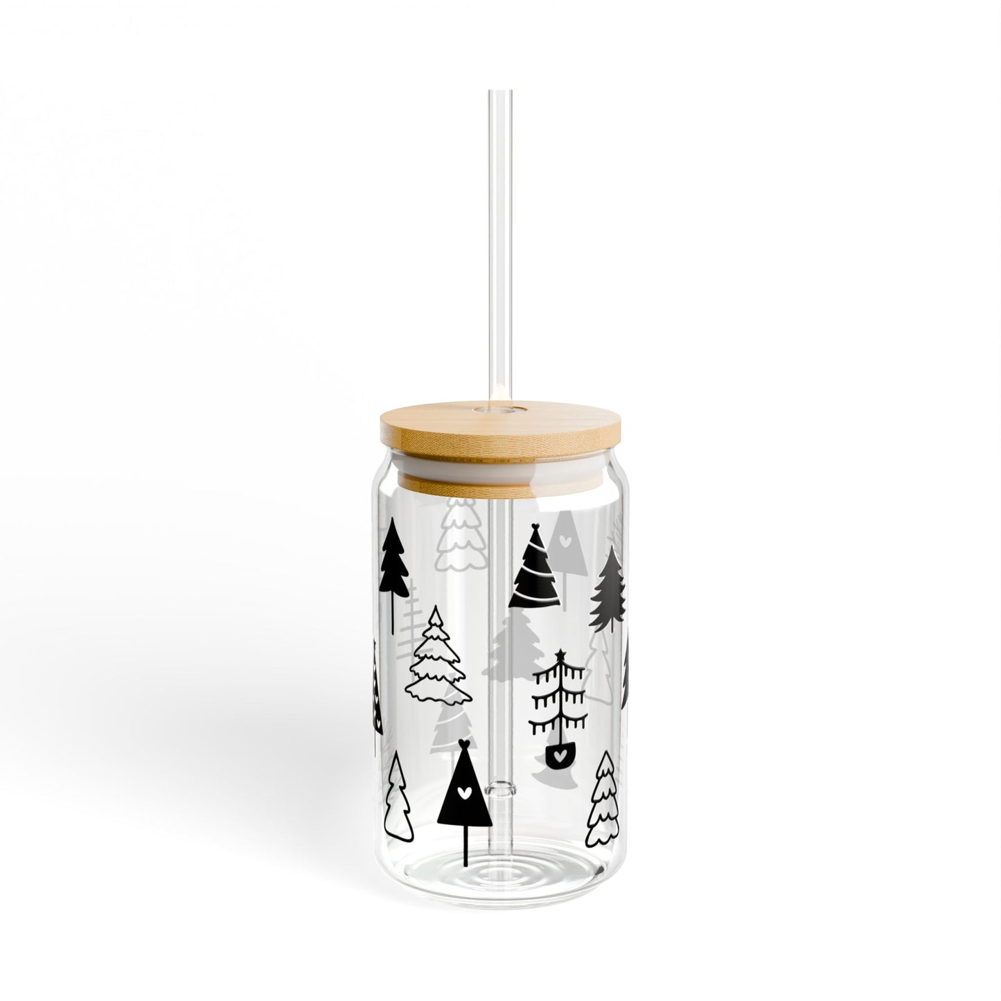 Vintage Christmas Trees Libbey Glass 16oz Can Cup – Aesthetic Holiday Iced Coffee Cup with Lid & Straw, Festive Gift for Her