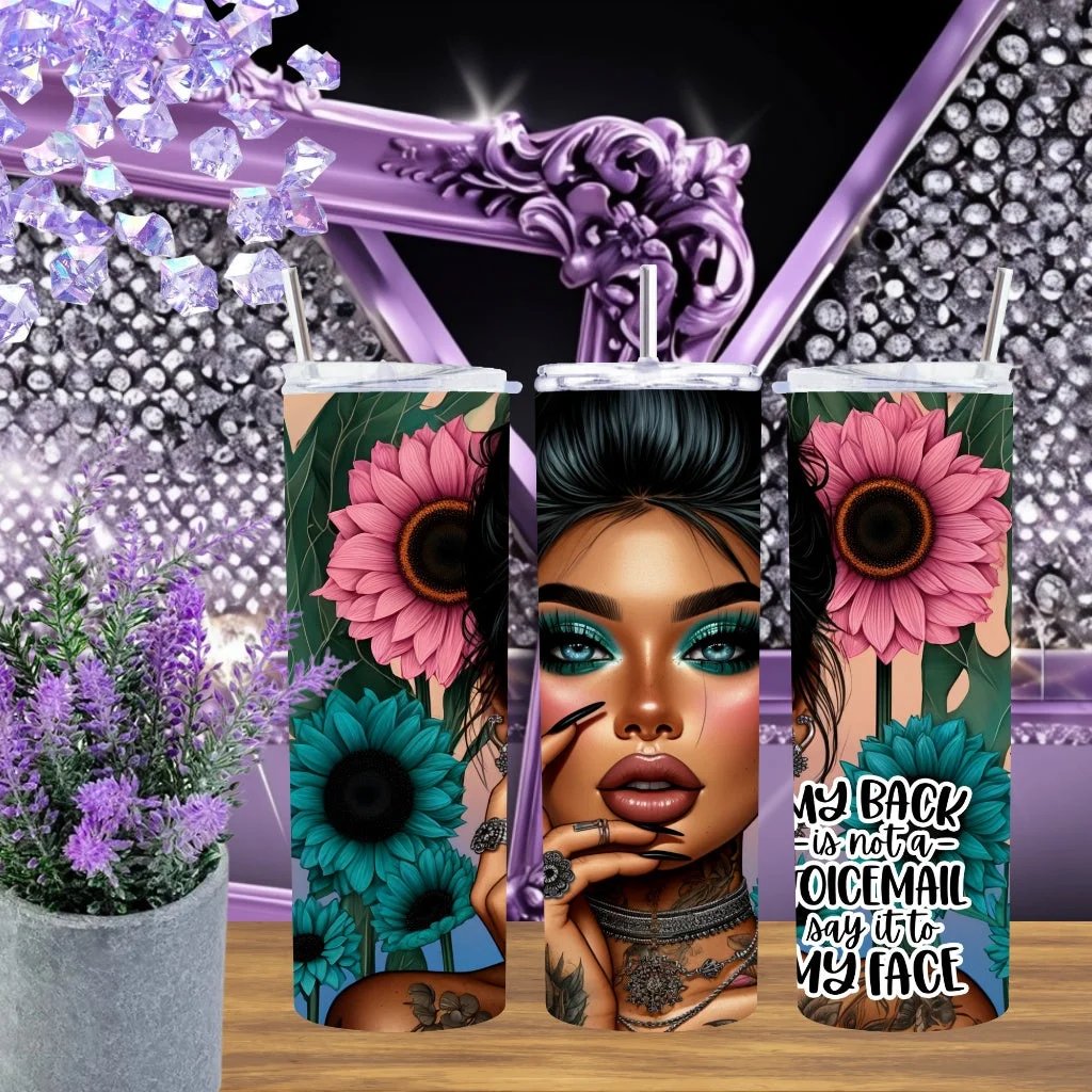 Sassy Girl 20oz Tumbler Say It To My Face Stainless Steel Cup Handmade Pink Teal Edgy Gift For Her by Marie Gems