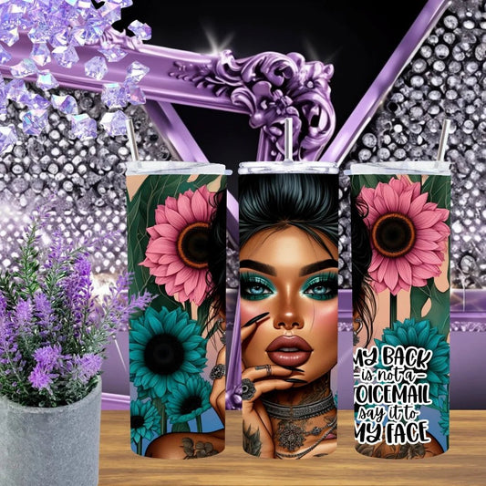 Sassy Girl 20oz Tumbler Say It To My Face Stainless Steel Cup Handmade Pink Teal Edgy Gift For Her by Marie Gems