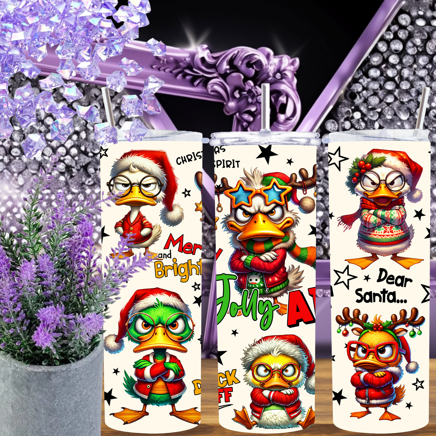 Funny Christmas Duck Tumbler 20 oz – Sarcastic Holiday Skinny Cup with Grumpy Duck Quotes, Snarky Christmas Gift for Her