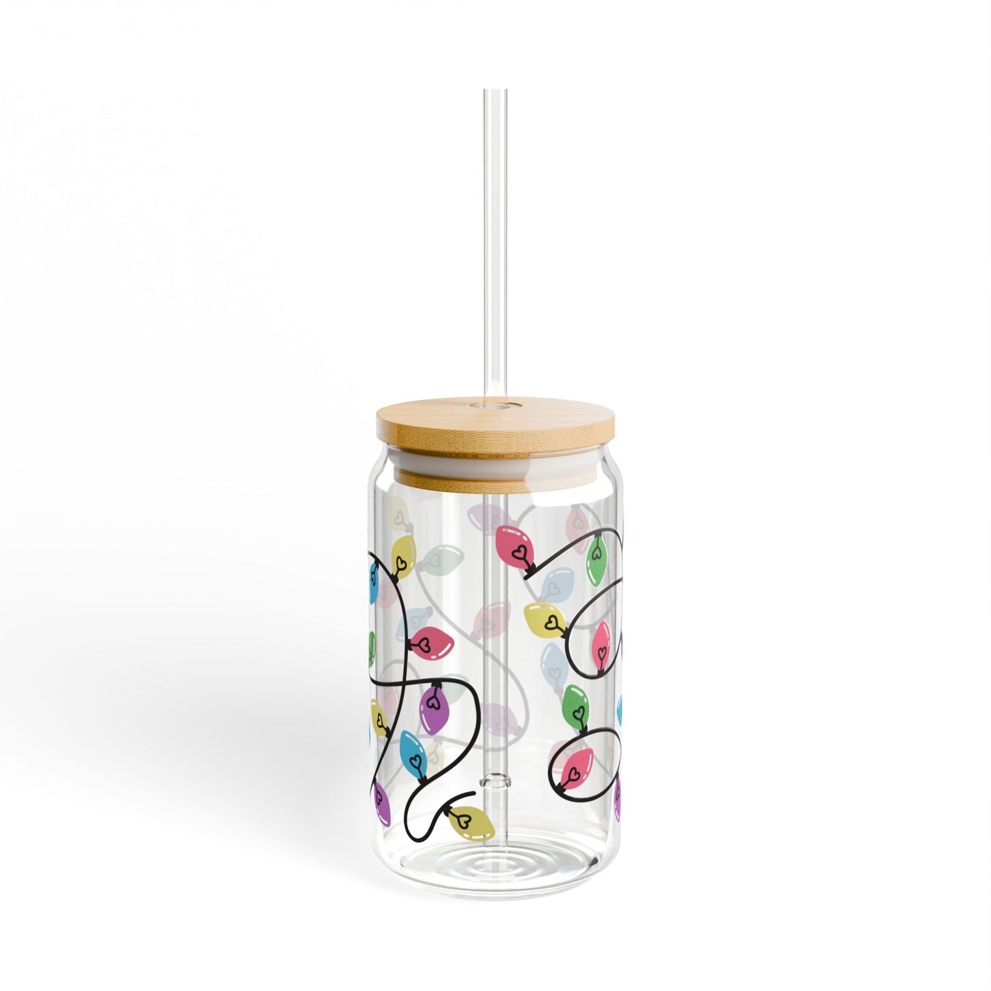 Christmas Lights Libbey Glass 16oz Can Cup – Cute Colorful Holiday Tumbler with Lid & Straw, Festive Gift for Her or Teacher