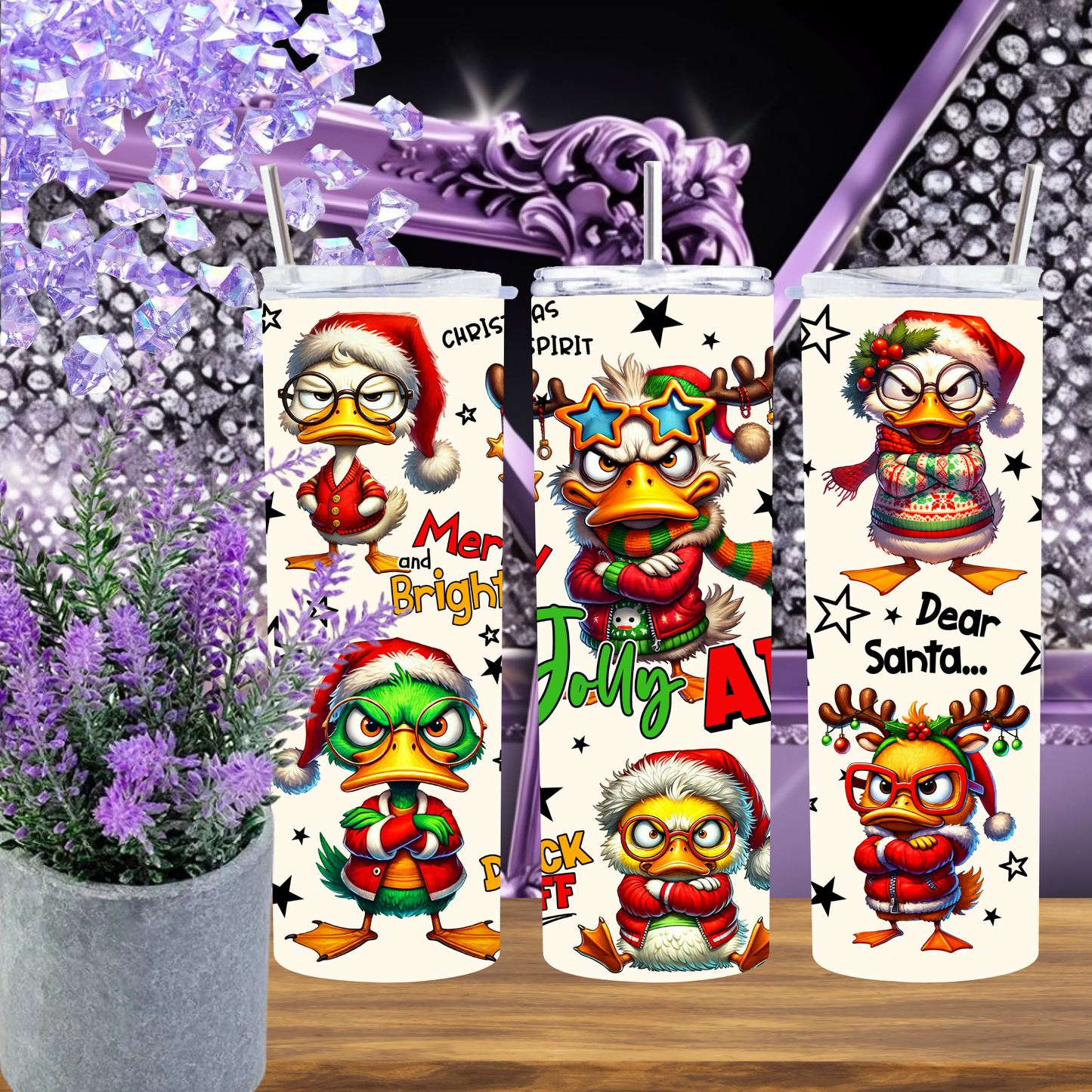 Funny Christmas Duck Tumbler 20 oz – Sarcastic Holiday Skinny Cup with Grumpy Duck Quotes, Snarky Christmas Gift for Her