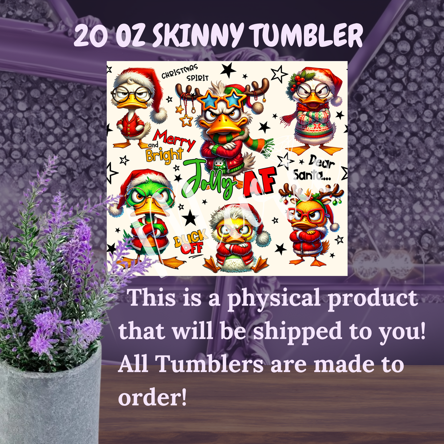 Funny Christmas Duck Tumbler 20 oz – Sarcastic Holiday Skinny Cup with Grumpy Duck Quotes, Snarky Christmas Gift for Her
