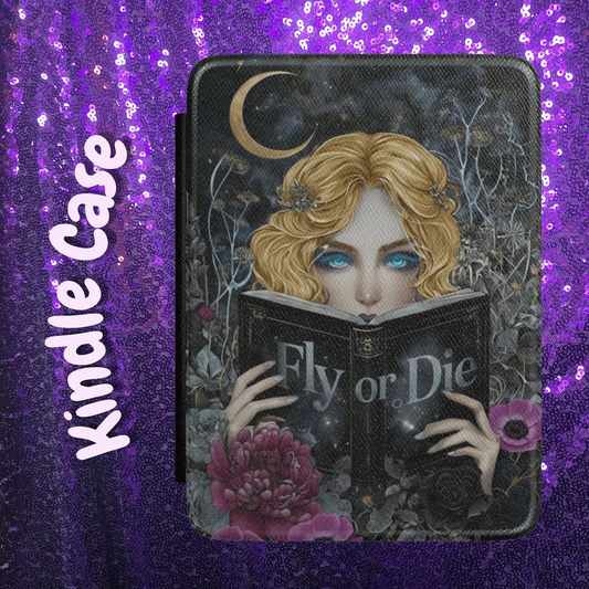 Kindle Case — Gothic 'Fly or Die' Booklover Cover with Moonlit Witchy Art by Printify