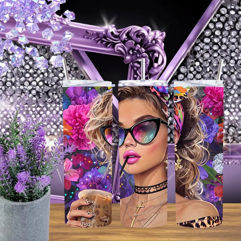 Boho Girl 20oz Tumbler For Iced Coffee Lovers Handmade Leopard Print Aesthetic Drinkware by Marie Gems