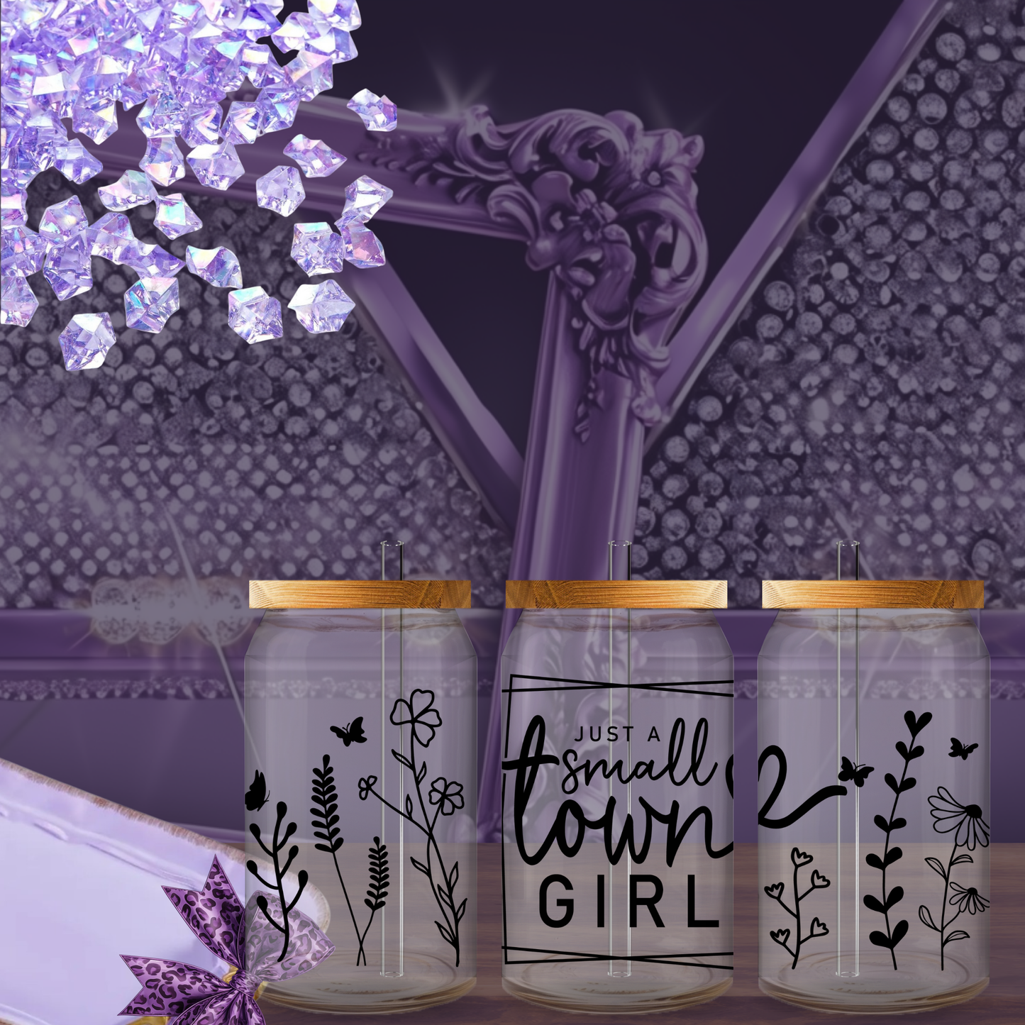 Just a Small Town Girl Libbey Glass 16oz Can Cup with Lid and Straw – Cute Country Iced Coffee Tumbler Gift for Her