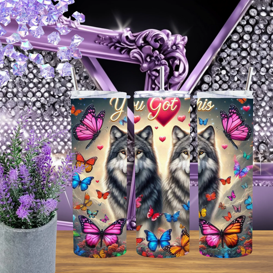 You Got This Wolf 20oz Tumbler, Motivational Butterfly Stainless Steel Cup, Inspirational Wolf Lover Gift for Her, Handmade Strength Drinkware by Marie Gems