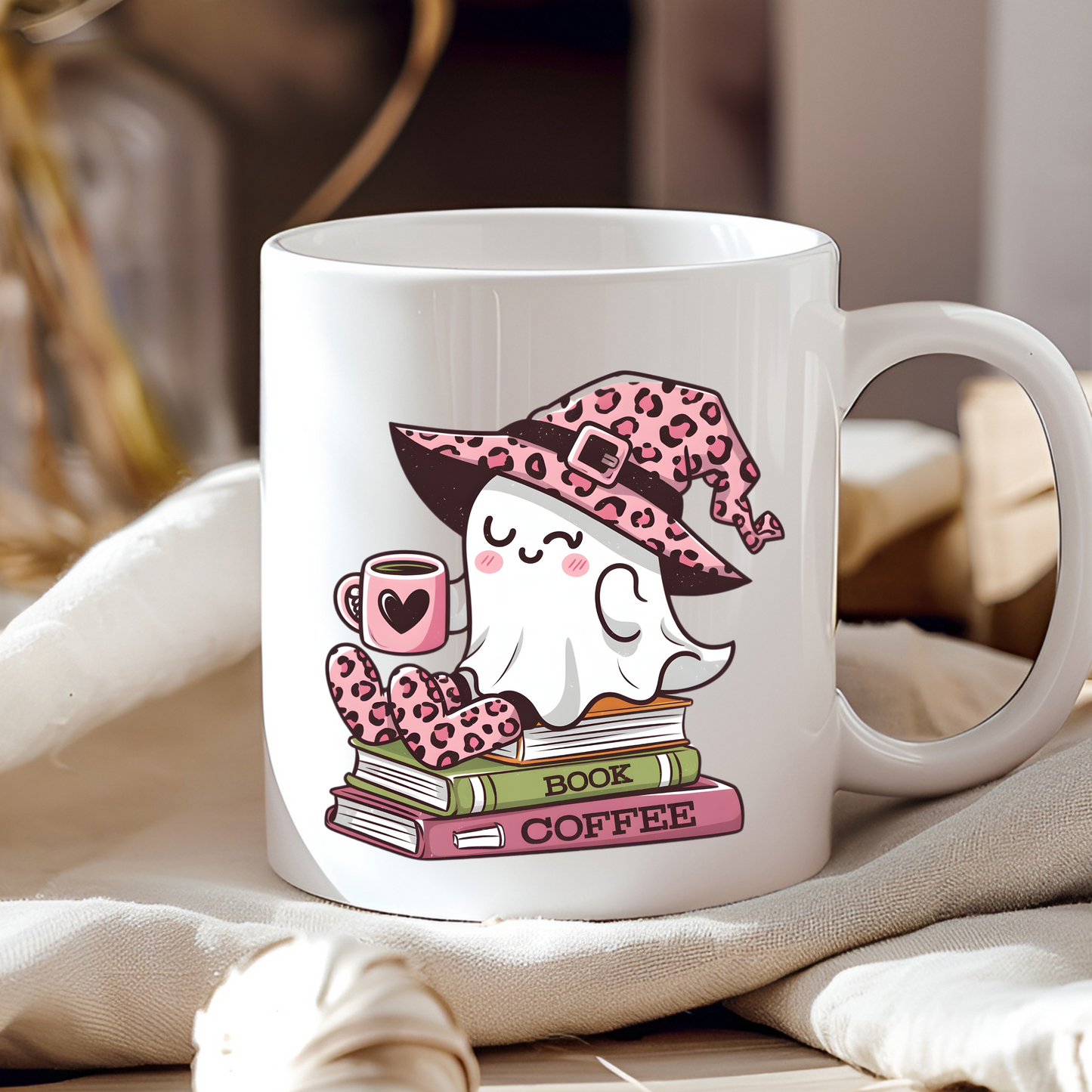Spooky Ghost Coffee Mug, Cute Halloween Book Mug, Ghost Lover Coffee Mug, Bookworm Ghost Mug, Halloween Tea Cup, Coffee Lover Gift
