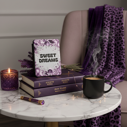 Sweet Dreams Handmade 7-Inch Kindle Paperwhite Case showing sweet dreams kindle case artwork with purple floral kindle cover, sweet dreams kindle case, personalized kindle case