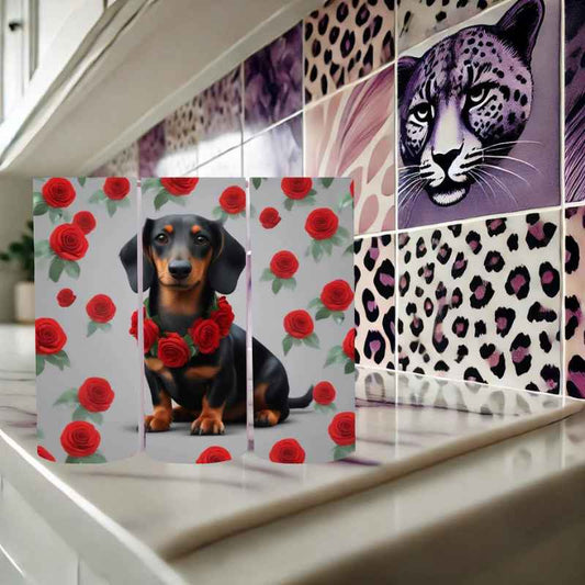 Rose Garland Dachshund Tumbler | 20 oz Stainless Steel | Gifts for Dachshund Lovers | Wichita, KS