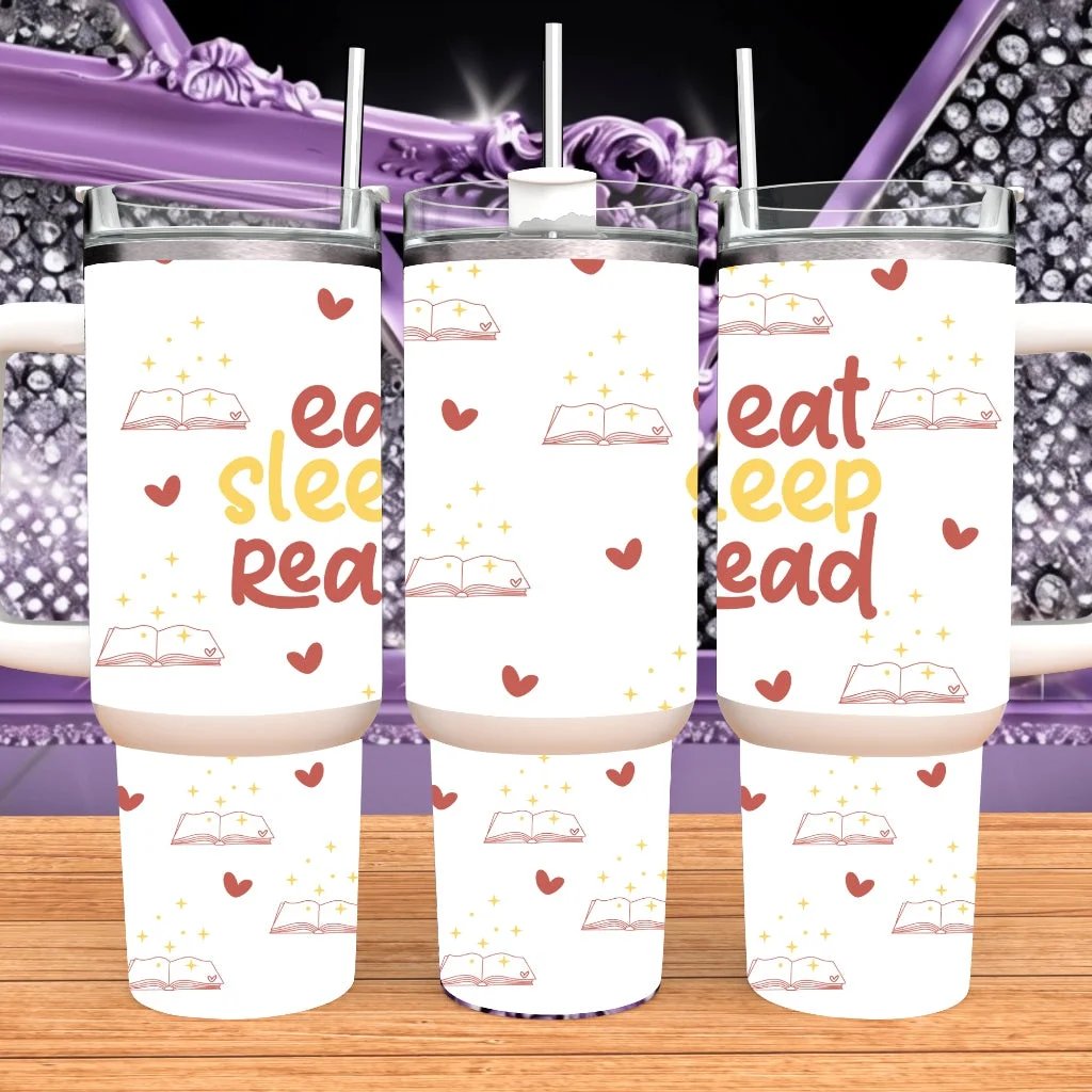 Book Lover 40oz Tumbler With Handle Eat Sleep Read Stainless Steel Travel Mug Bibliophile Gift For Her by Marie Gems
