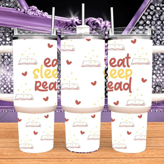 Book Lover 40oz Tumbler With Handle Eat Sleep Read Stainless Steel Travel Mug Bibliophile Gift For Her by Marie Gems