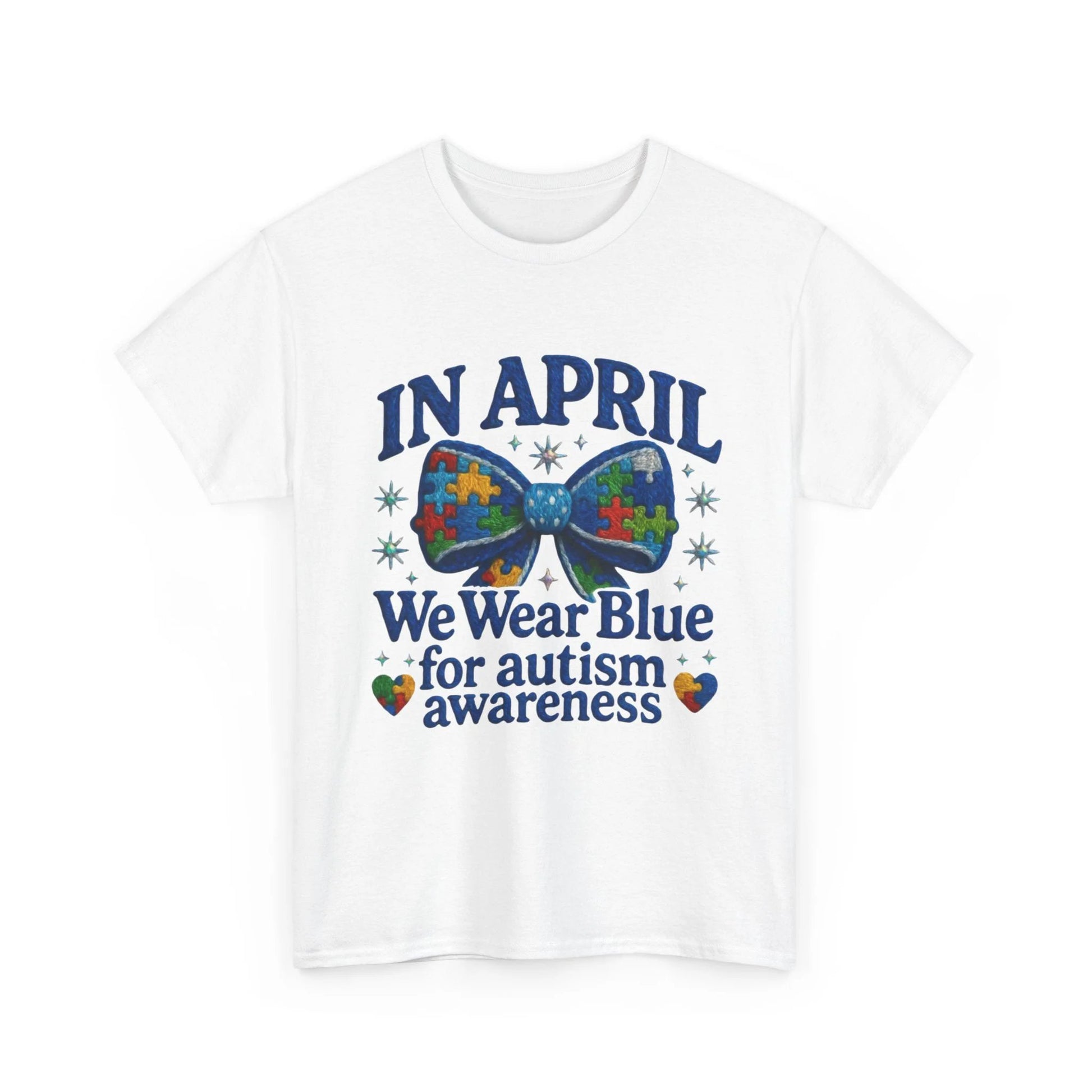 In April We Wear Blue for Autism Awareness Unisex Heavy Cotton Tee – Neurodiversity Month Support Shirt by Printify