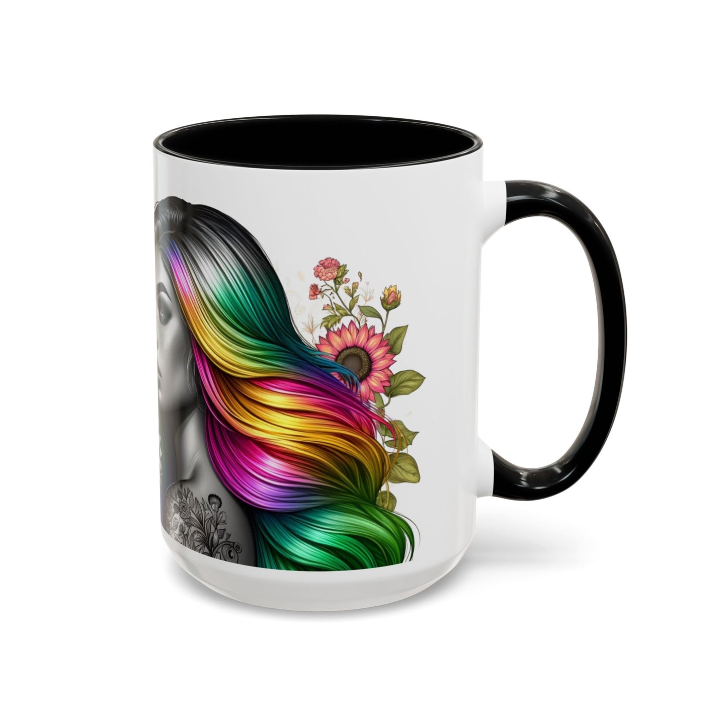 Colorful Floral Art Accent Coffee Mug - 11oz & 15oz