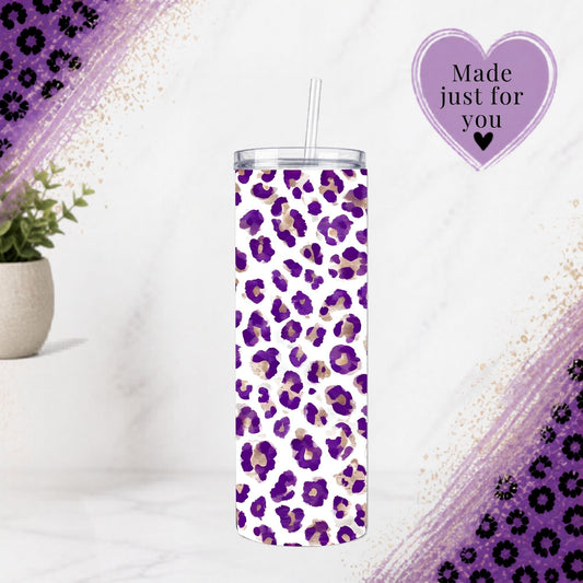 Purple Leopard Print 20oz Tumbler Amethyst Cheetah Stainless Steel Cup Handmade Lavender Aesthetic Drinkware Gift with straw