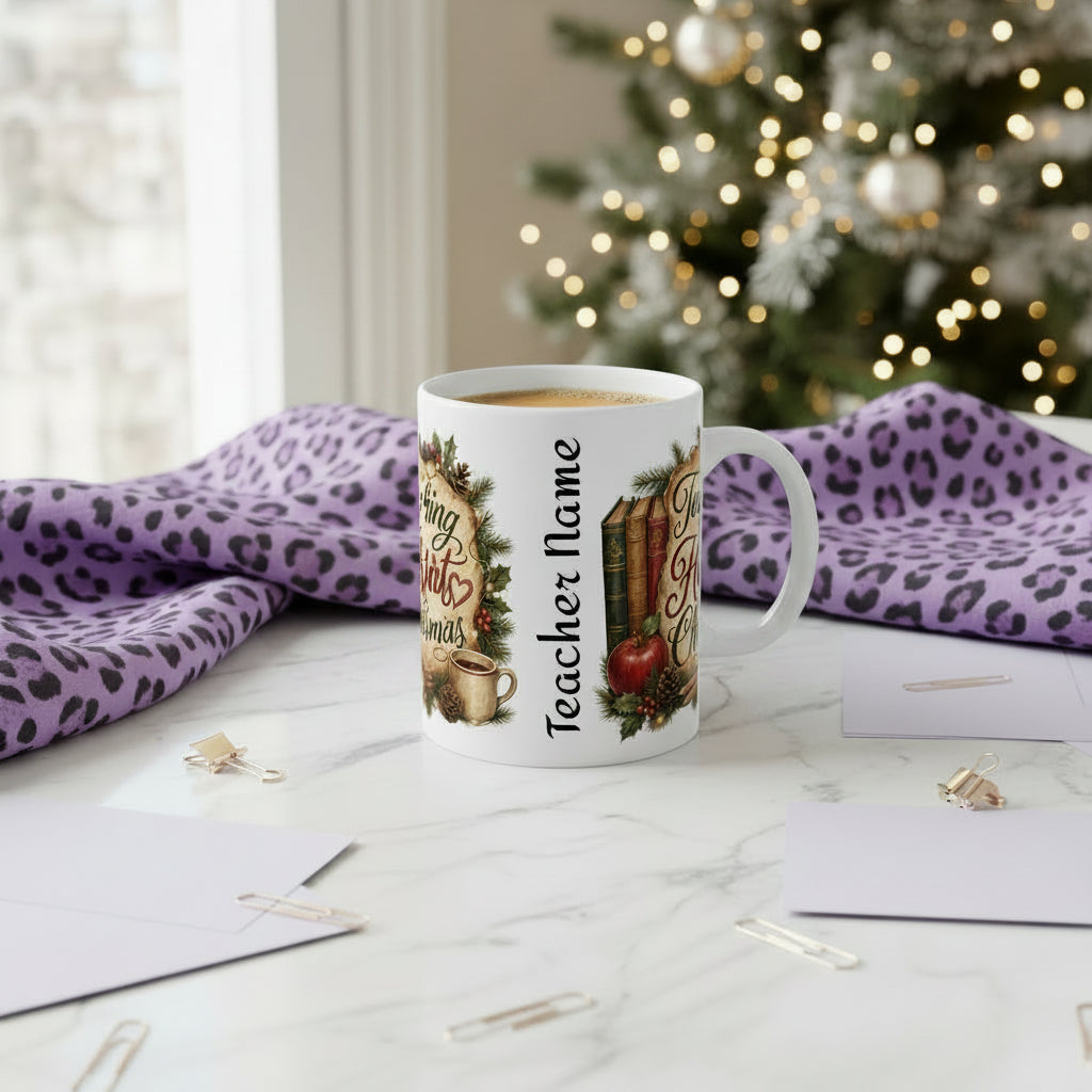 Teaching Is the Heart of Christmas Teacher Coffee Mug featuring the Teaching Is the Heart of Christmas design – front design view