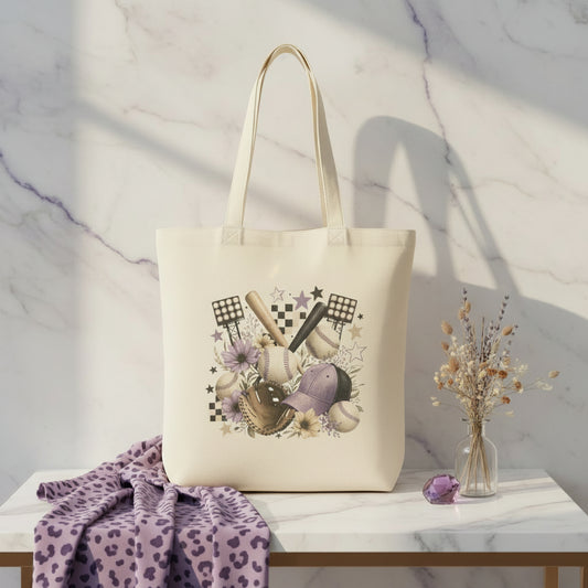 Baseball Mom Handmade 15x16 Cotton Canvas Tote Bag showing baseball mom tote bag artwork with canvas tote bag, made to order, gift for her