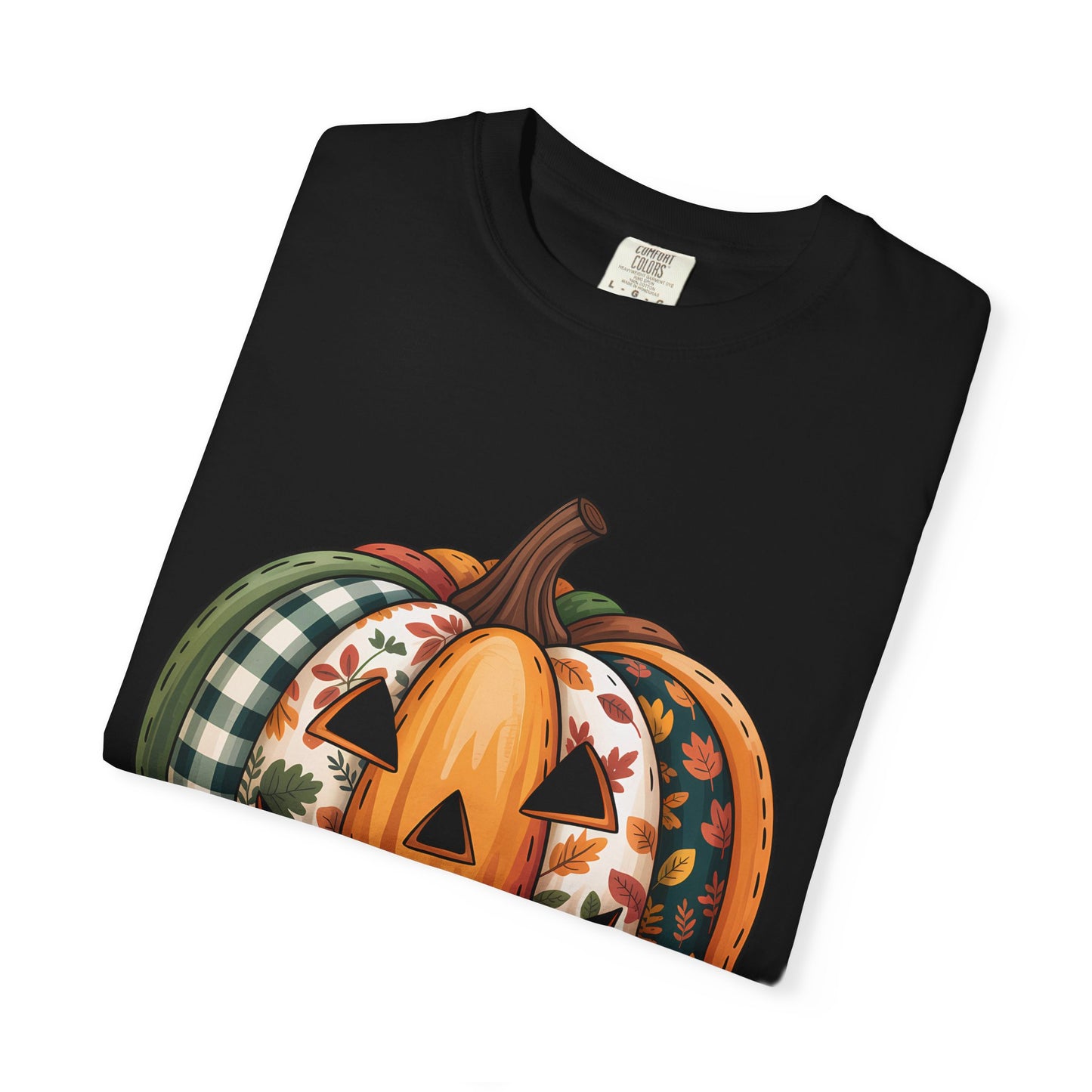 Patchwork Jack-o'-Lantern Comfort Colors T-shirt - Fun Fall Graphic Tee