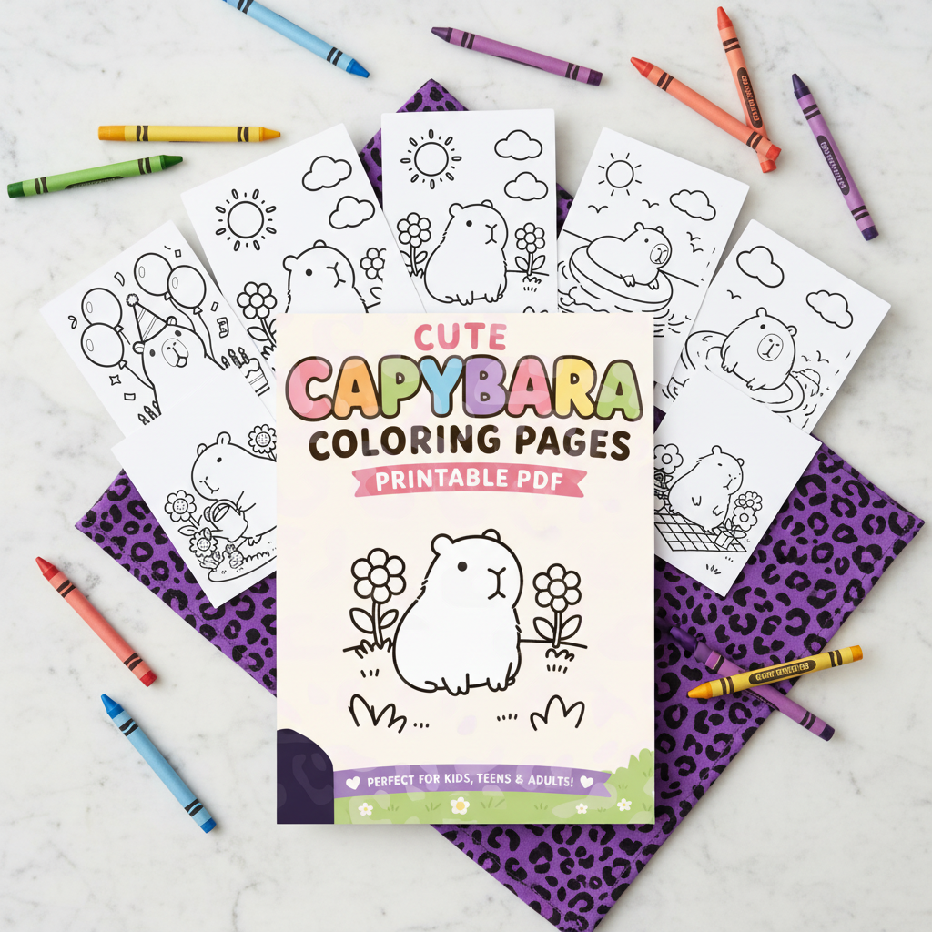 Cute capybara printable coloring pages PDF download cover
