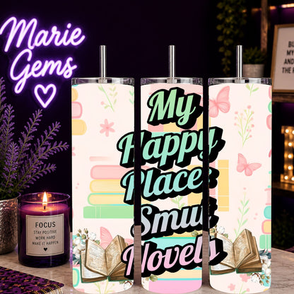 Smut Novel Gift-Ready 20 oz Stainless Steel Tumbler showing smut novel tumbler artwork with insulated stainless steel tumbler, funny book lover cup, reusable travel cup, product